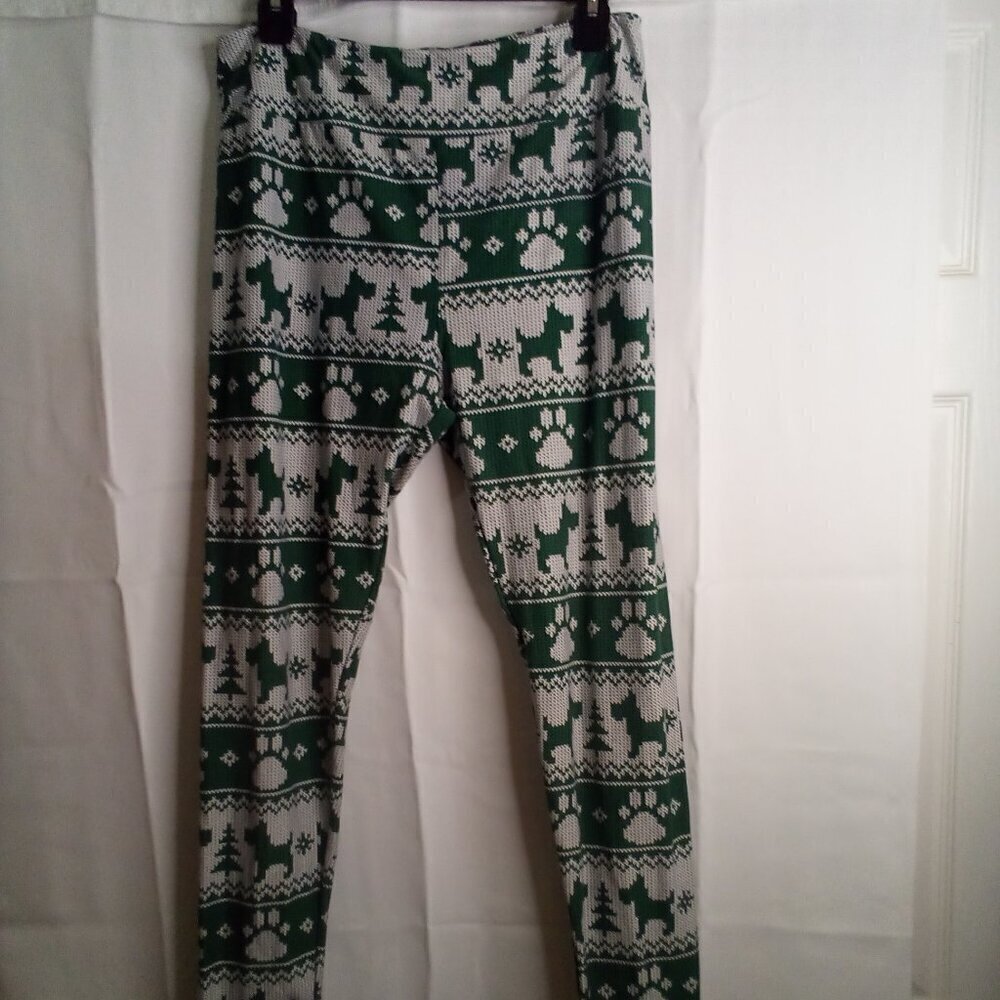 Lularoe Leggings Women Tall Curvy Plus Christmas Dogs Scottie Green White